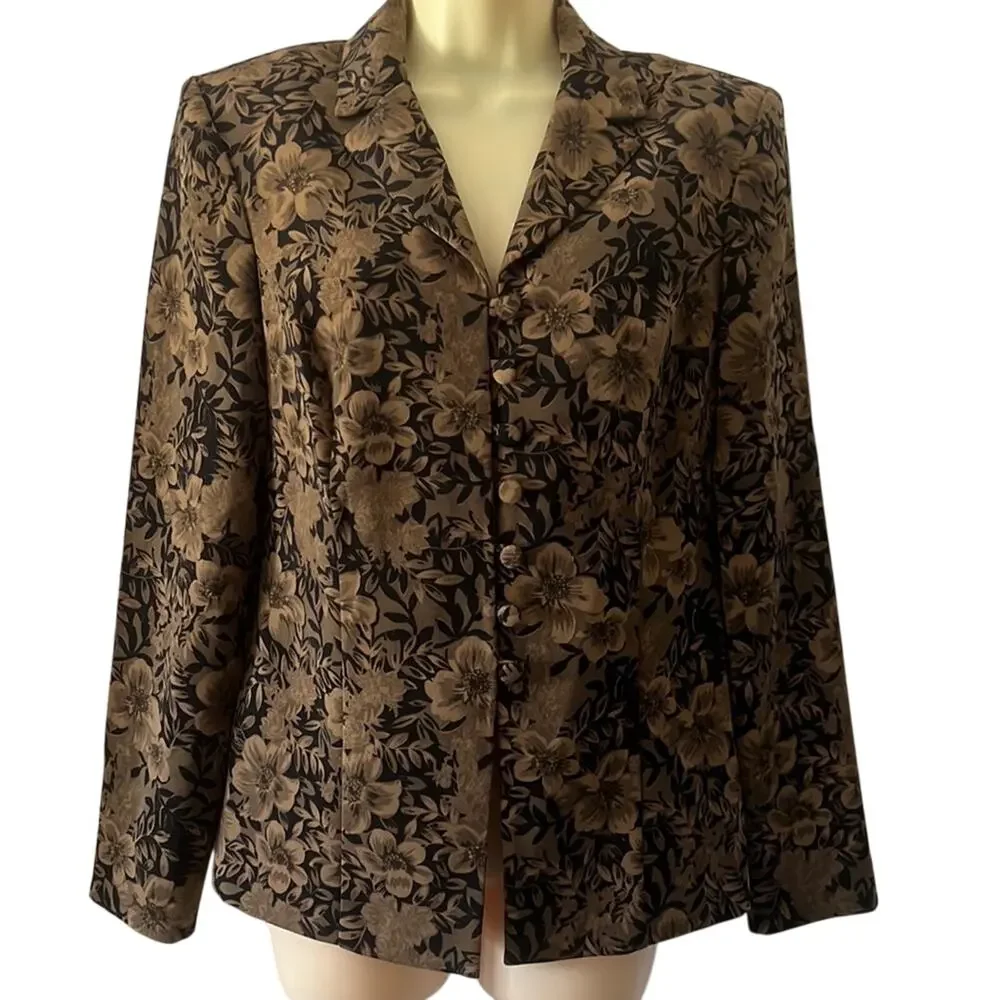 Teddi Vintage Floral Print Blazer Suit Jacket Woman Size 6 Unlined Shoulder Pads
